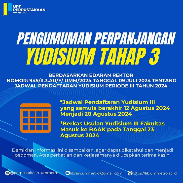 Jadwal Perpanjangan Yudisium Tahap 3 UM Metro